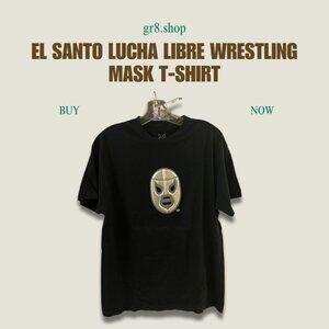 El Santo Lucha Libre Wrestling Mask T-Shirt M Black Made In Mexico 100% Cotton